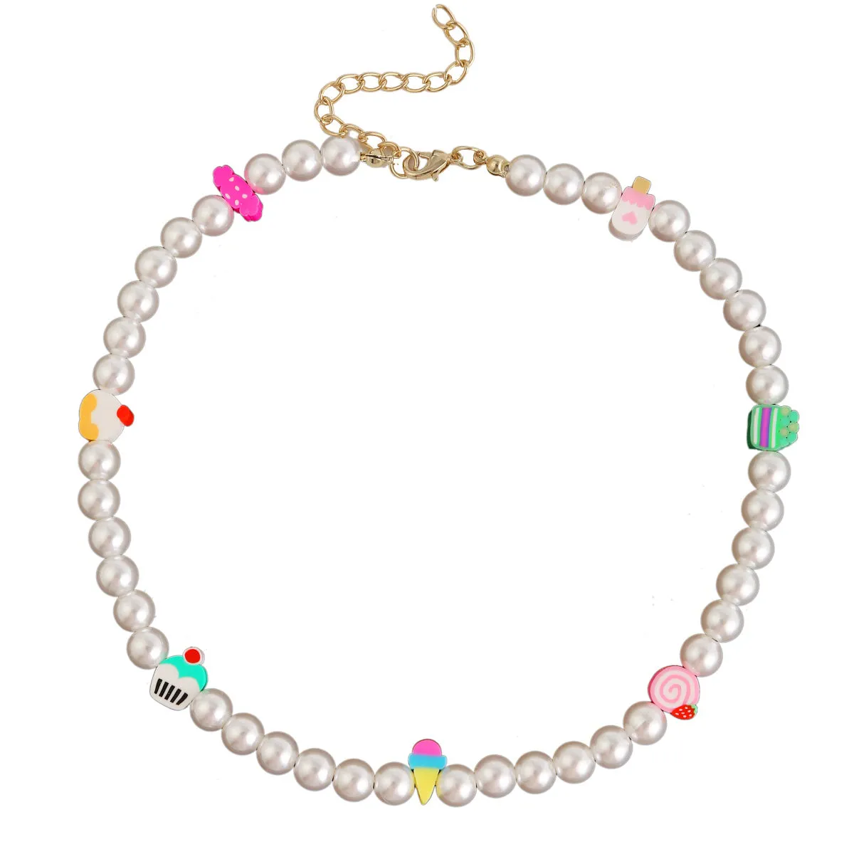 Pearl & Polymer Clay 18K Gold-Plated Dessert Necklace