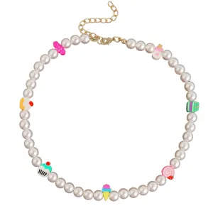 Pearl & Polymer Clay 18K Gold-Plated Dessert Necklace