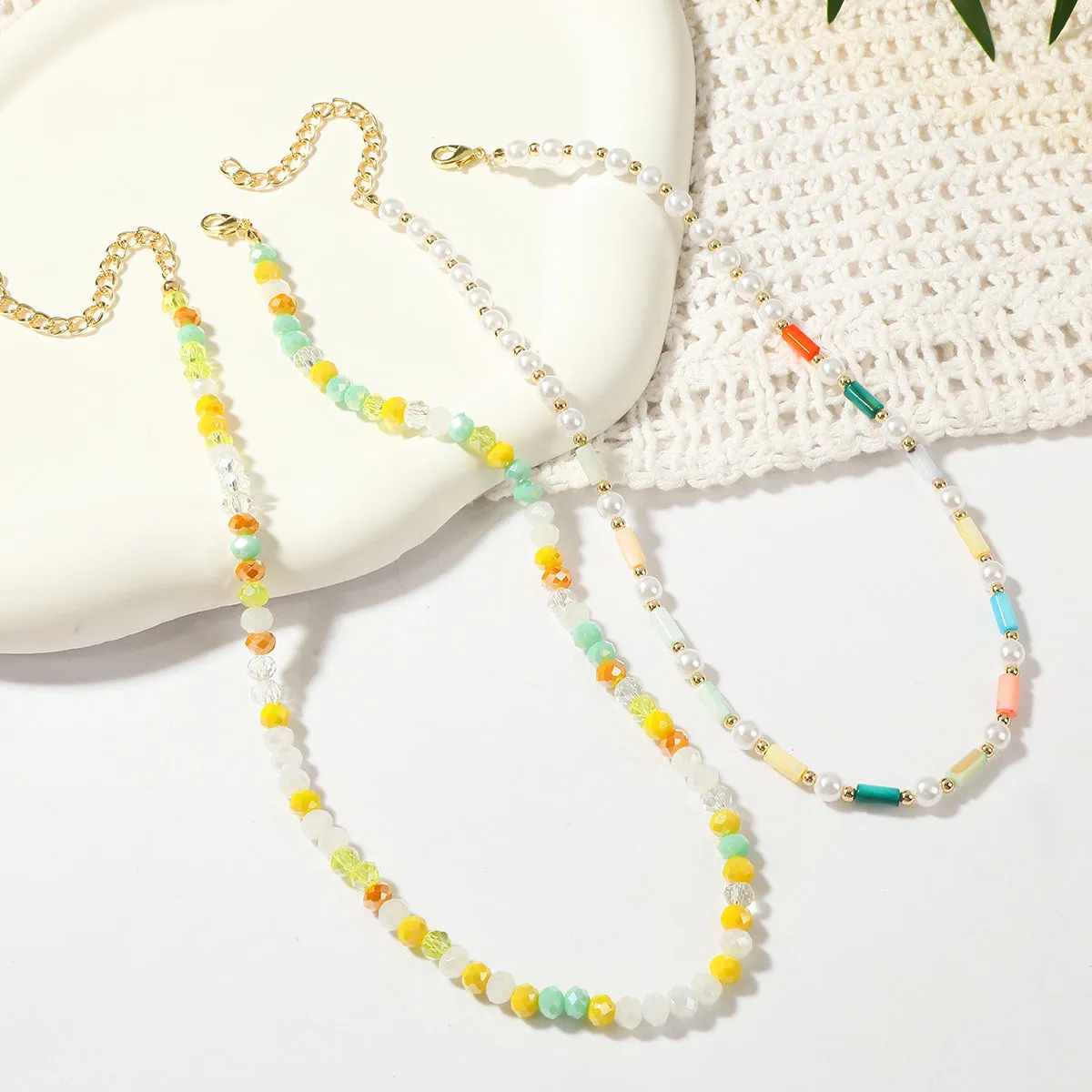 Pearl & Yellow Acrylic 18K Gold-Plated Beaded Necklace Set