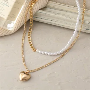 Pearl Chain & 18K Gold-Plated Heart Pendant Necklace