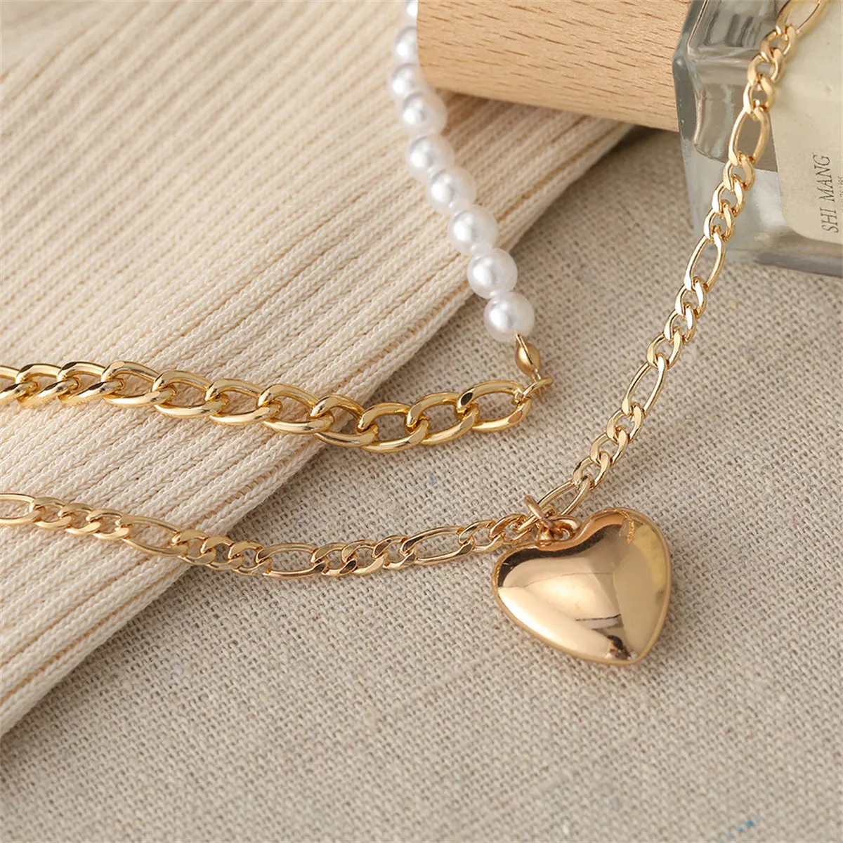 Pearl Chain & 18K Gold-Plated Heart Pendant Necklace