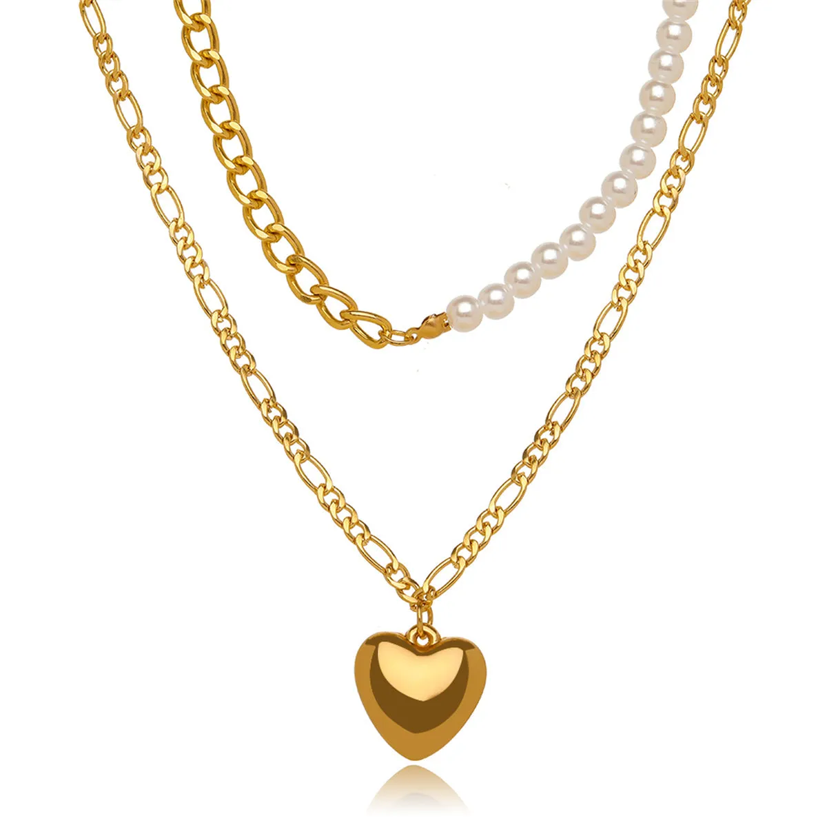 Pearl Chain & 18K Gold-Plated Heart Pendant Necklace