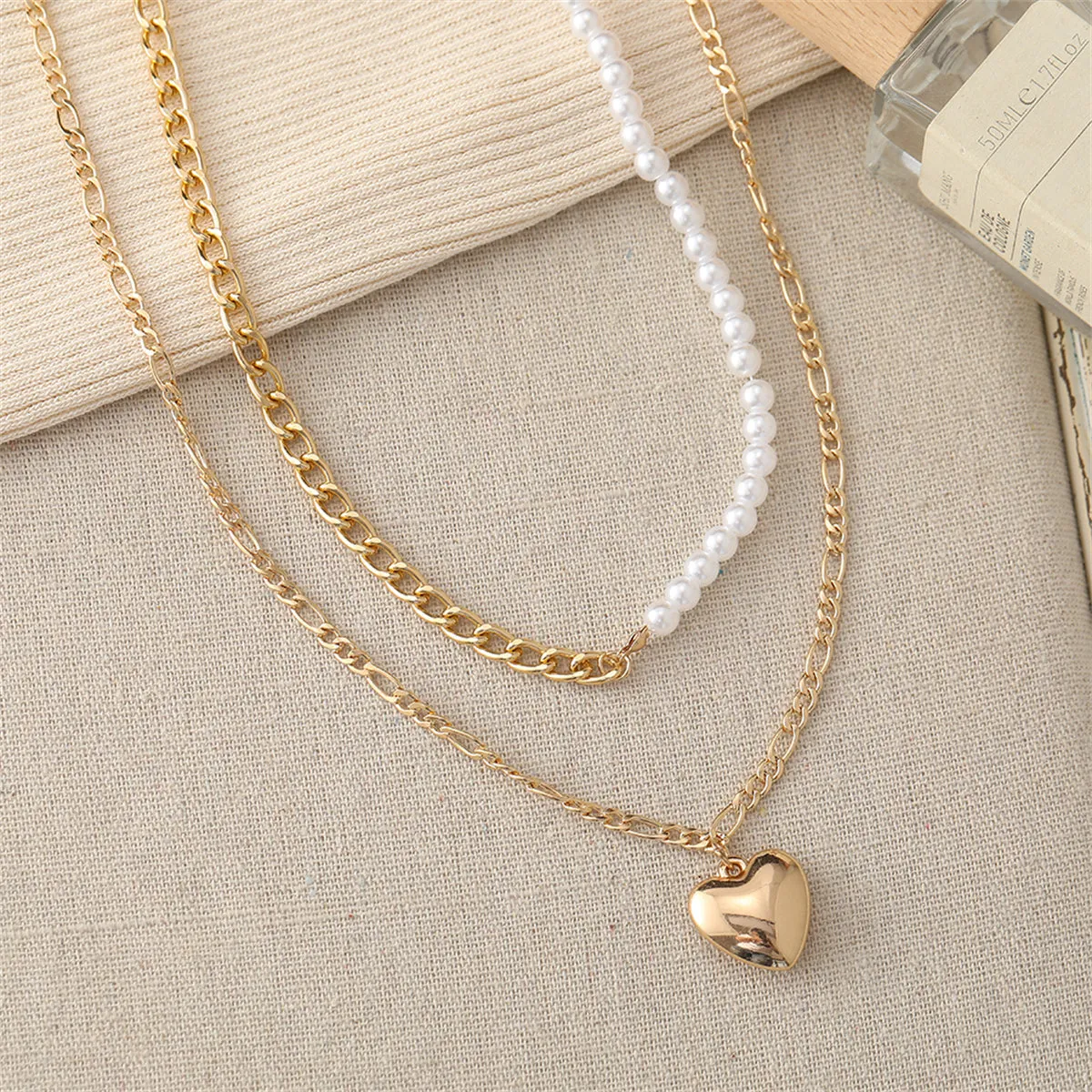 Pearl Chain & 18K Gold-Plated Heart Pendant Necklace