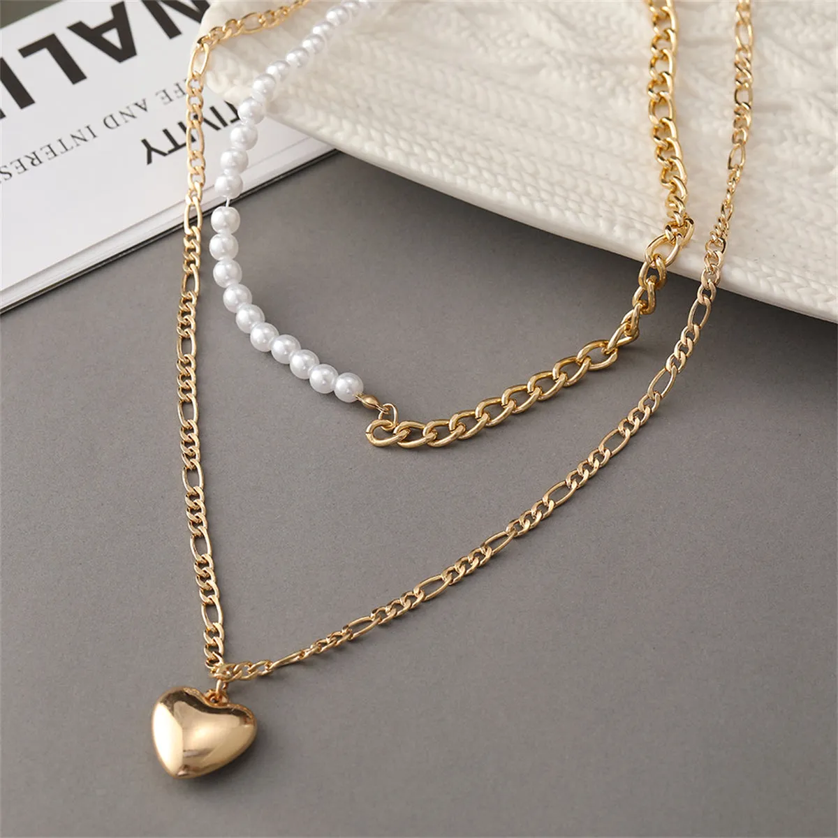 Pearl Chain & 18K Gold-Plated Heart Pendant Necklace