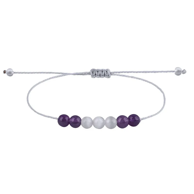 Purple & White Quartz Beaded Adjustable Bracelet