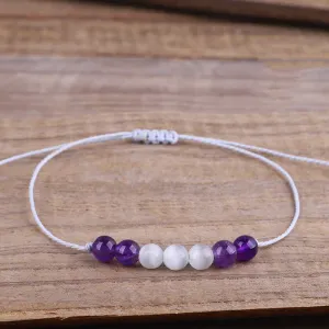 Purple & White Quartz Beaded Adjustable Bracelet