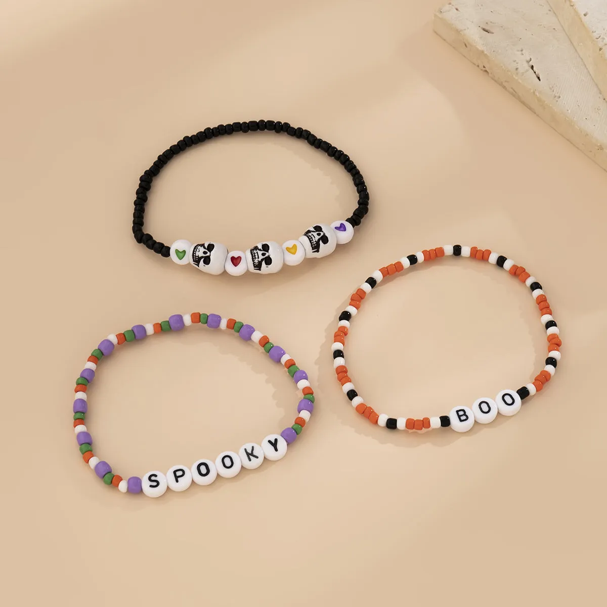 Purple Howlite 'Spooky' Beaded Stretch Bracelet Set