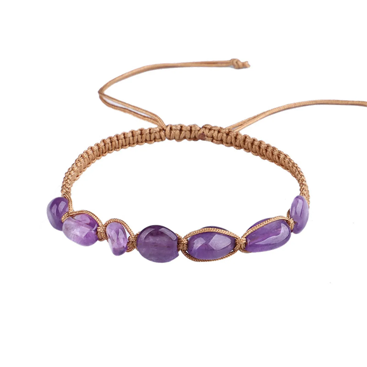 Purple Quartz & Brown Adjustable Bracelet