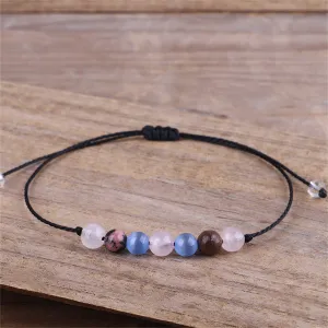 Quartz & Black Beaded Adjustable Bracelet