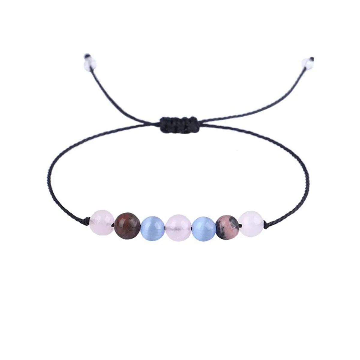 Quartz & Black Beaded Adjustable Bracelet