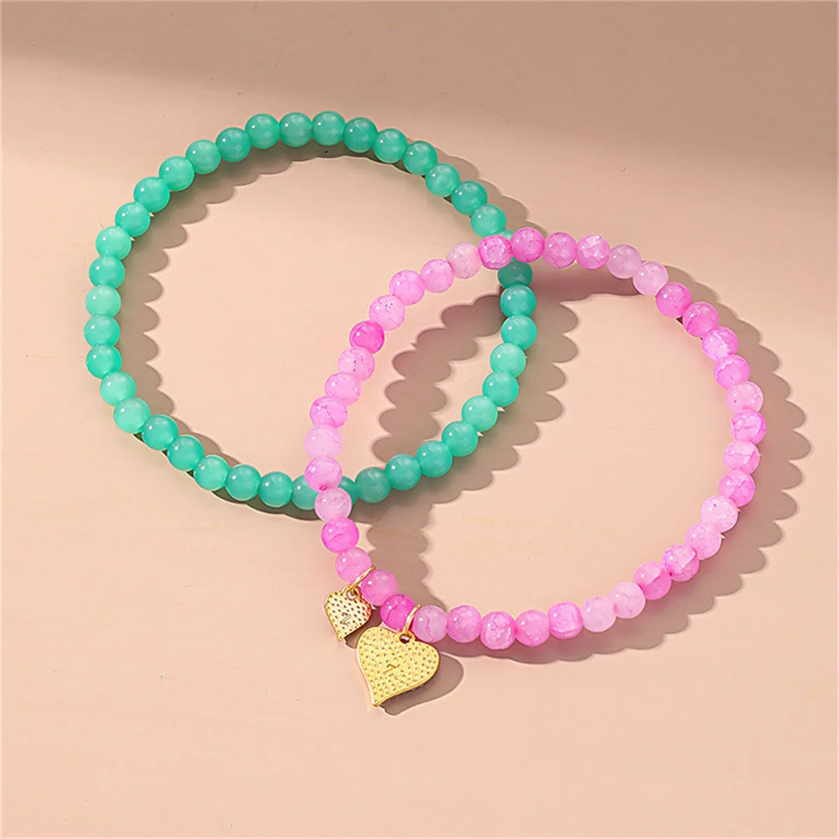 Quartz & Cubic Zirconia Heart Charm Beaded Stretch Anklet Set
