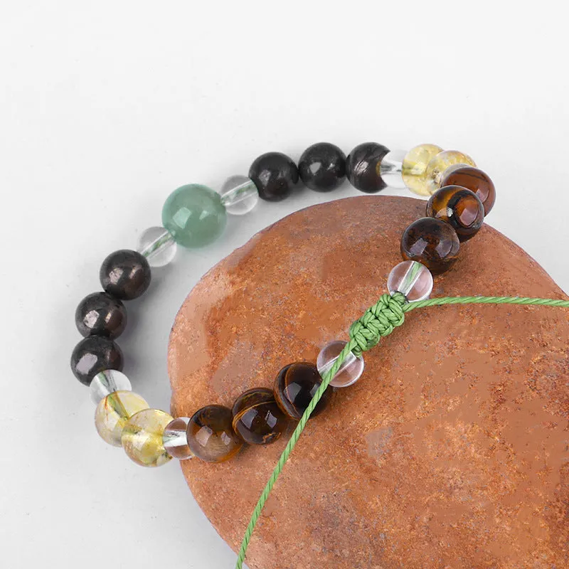 Quartz & Multicolor Beaded Adjustable Bracelet