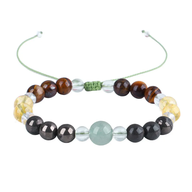Quartz & Multicolor Beaded Adjustable Bracelet