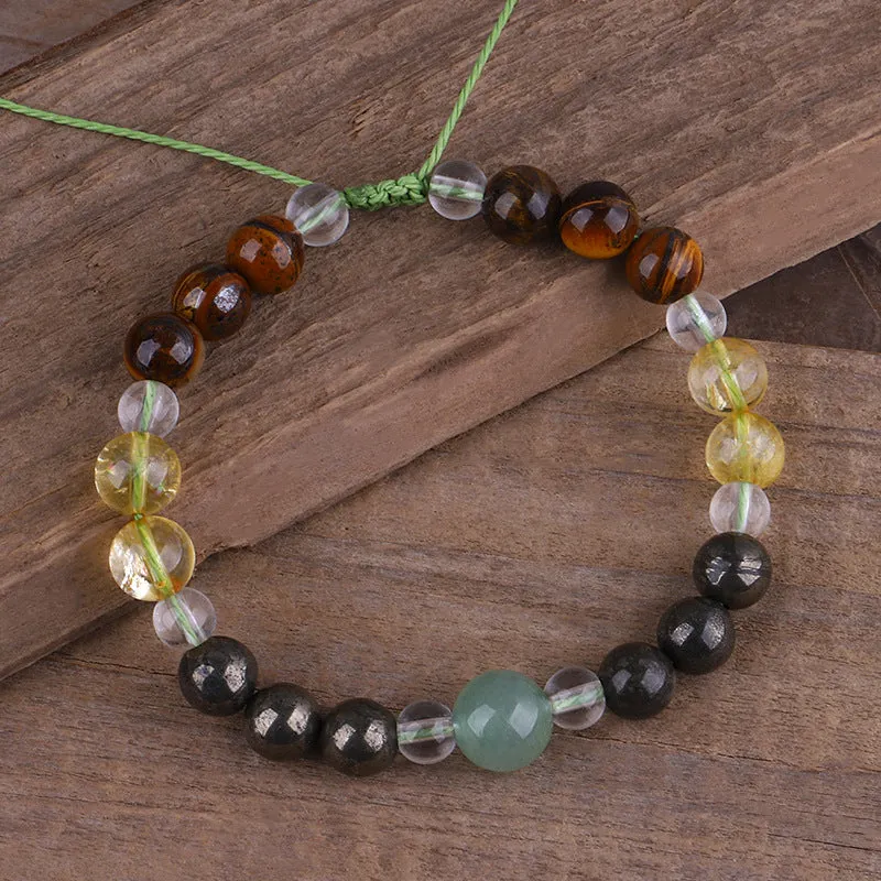 Quartz & Multicolor Beaded Adjustable Bracelet
