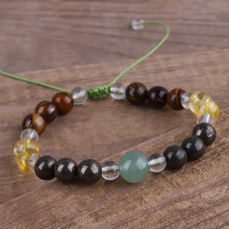 Quartz & Multicolor Beaded Adjustable Bracelet