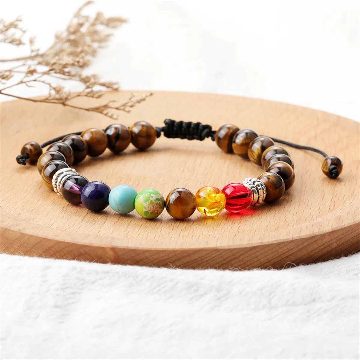 Quartz & Silver-Plated Adjustable Beaded Bracelet