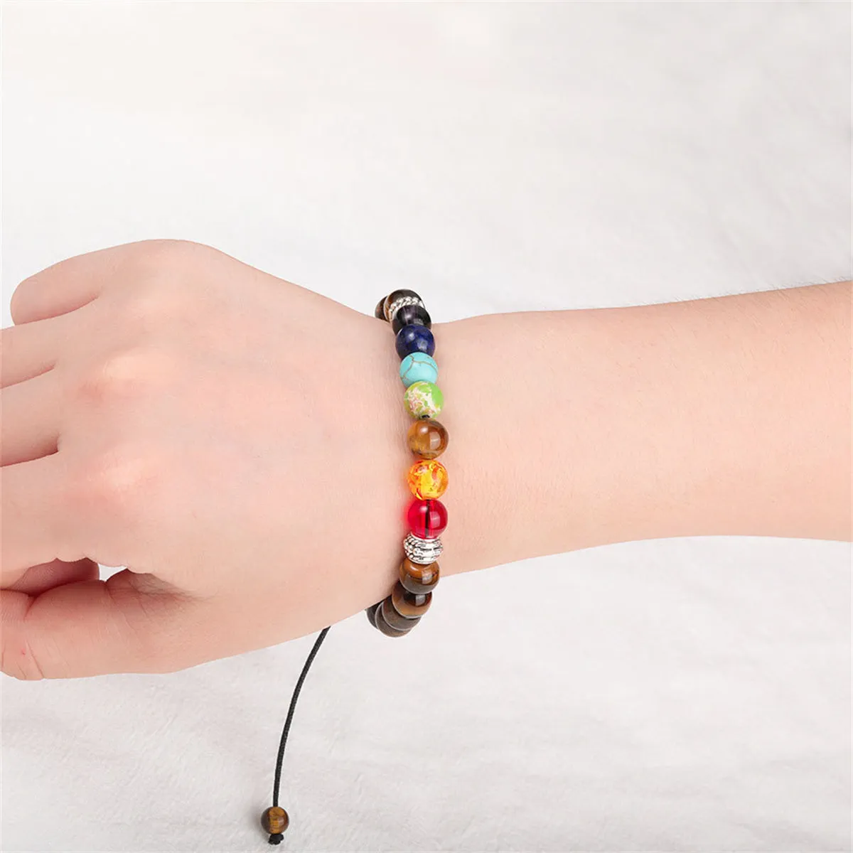 Quartz & Silver-Plated Adjustable Beaded Bracelet