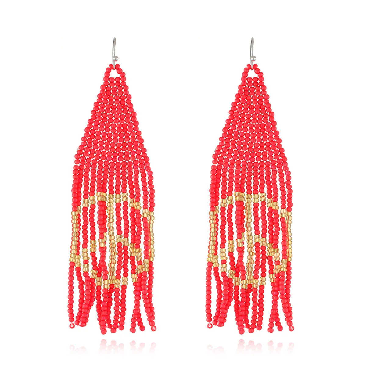 Red & White Howlite Peace Sign Tassel Drop Earrings