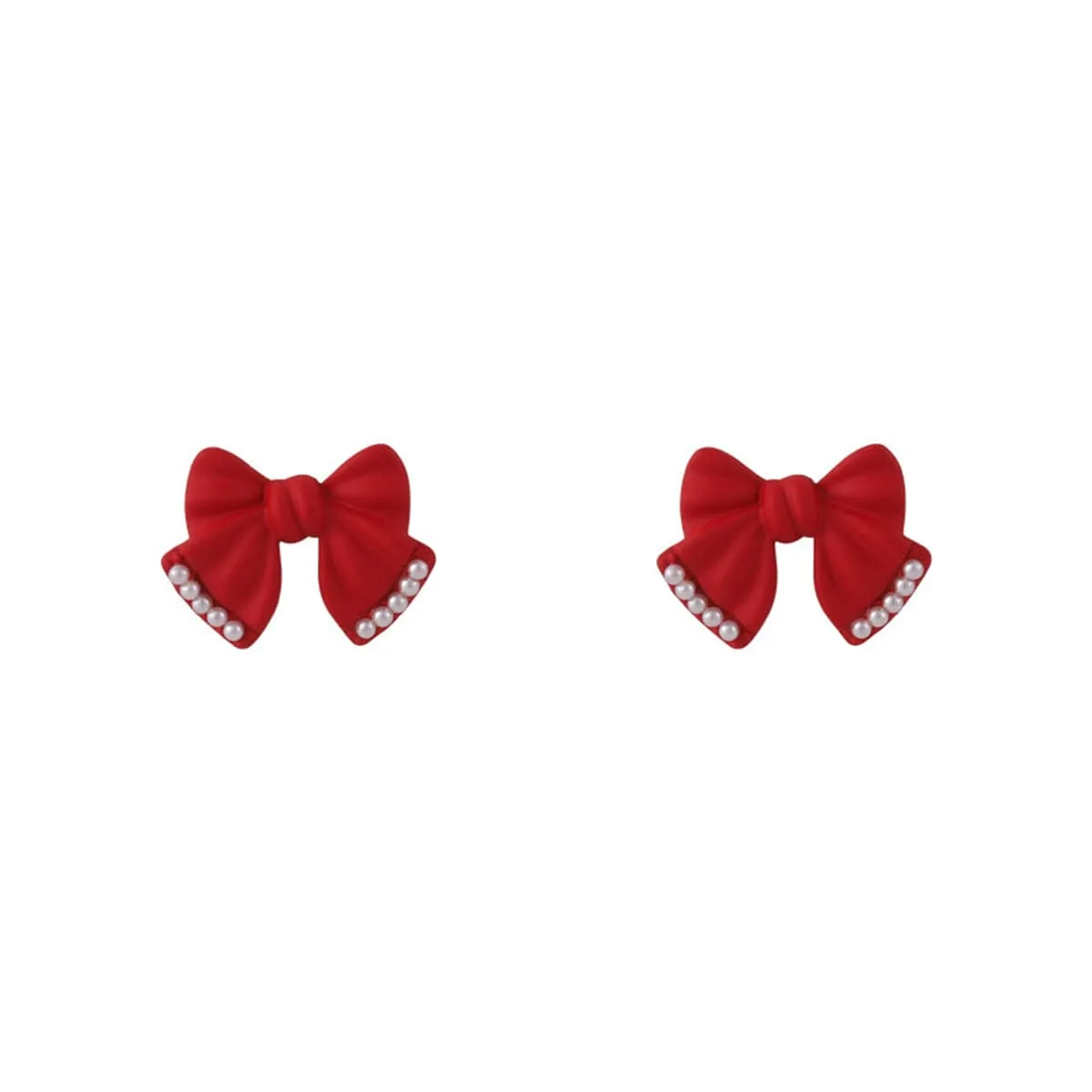 Red Enamel & Pearl Bow Stud Earrings