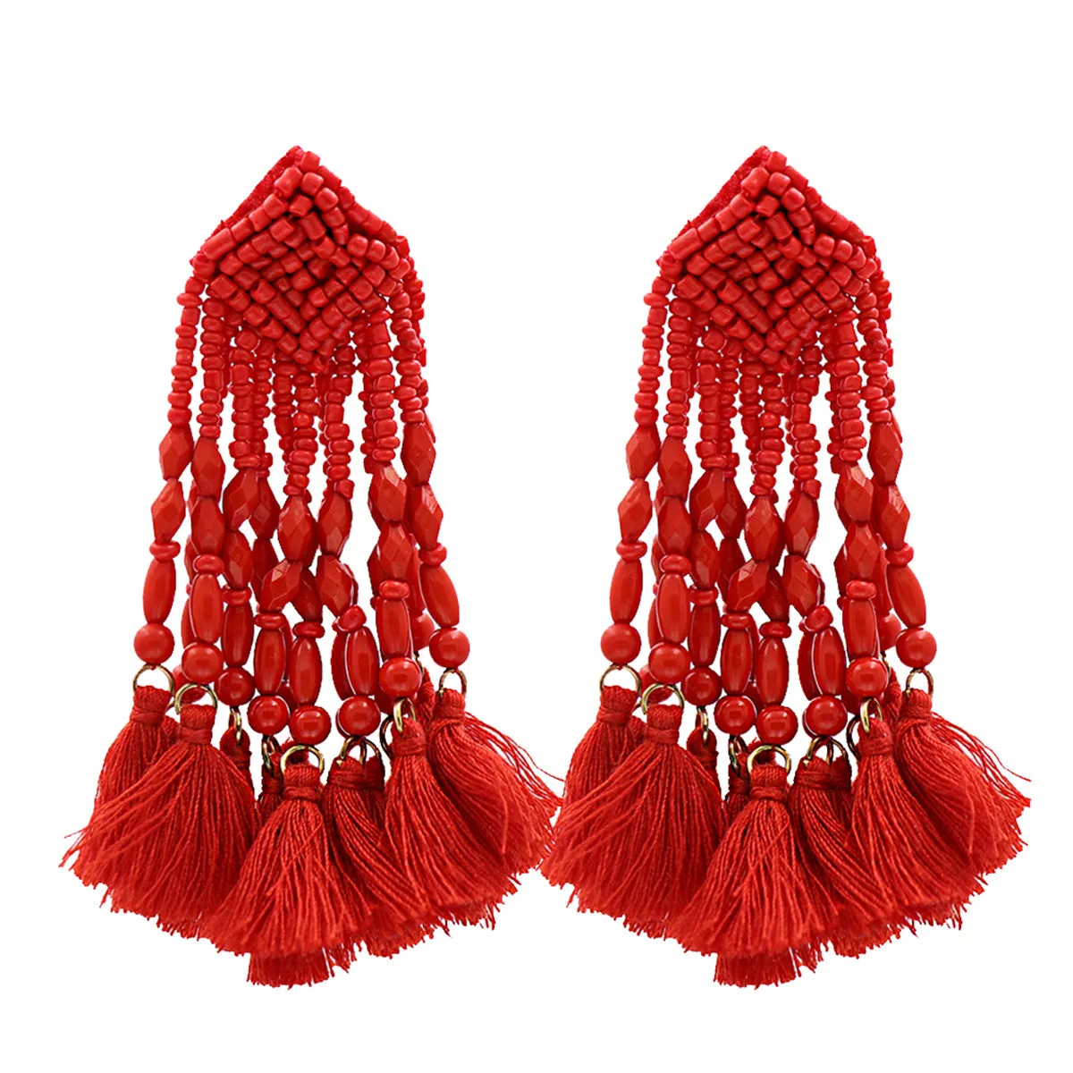 Red Howlite & Polyster 18K Gold-Plated Beaded Tassel Drop Earrings