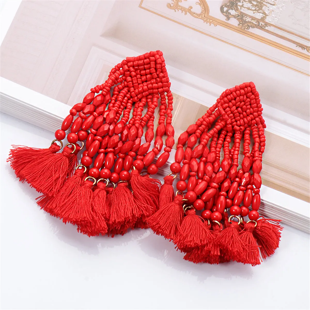 Red Howlite & Polyster 18K Gold-Plated Beaded Tassel Drop Earrings