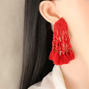 Red Howlite & Polyster 18K Gold-Plated Beaded Tassel Drop Earrings