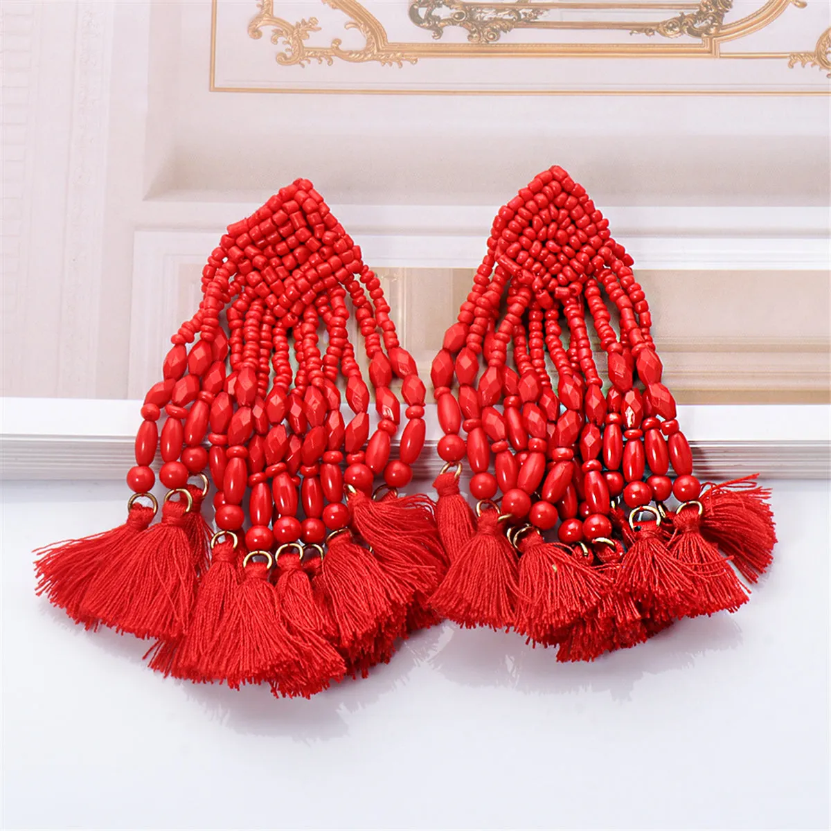 Red Howlite & Polyster 18K Gold-Plated Beaded Tassel Drop Earrings