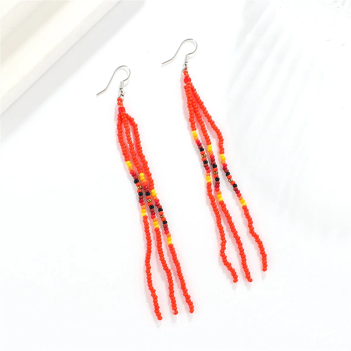 Red Howlite & Silver-Plated Tassel Drop Earrings