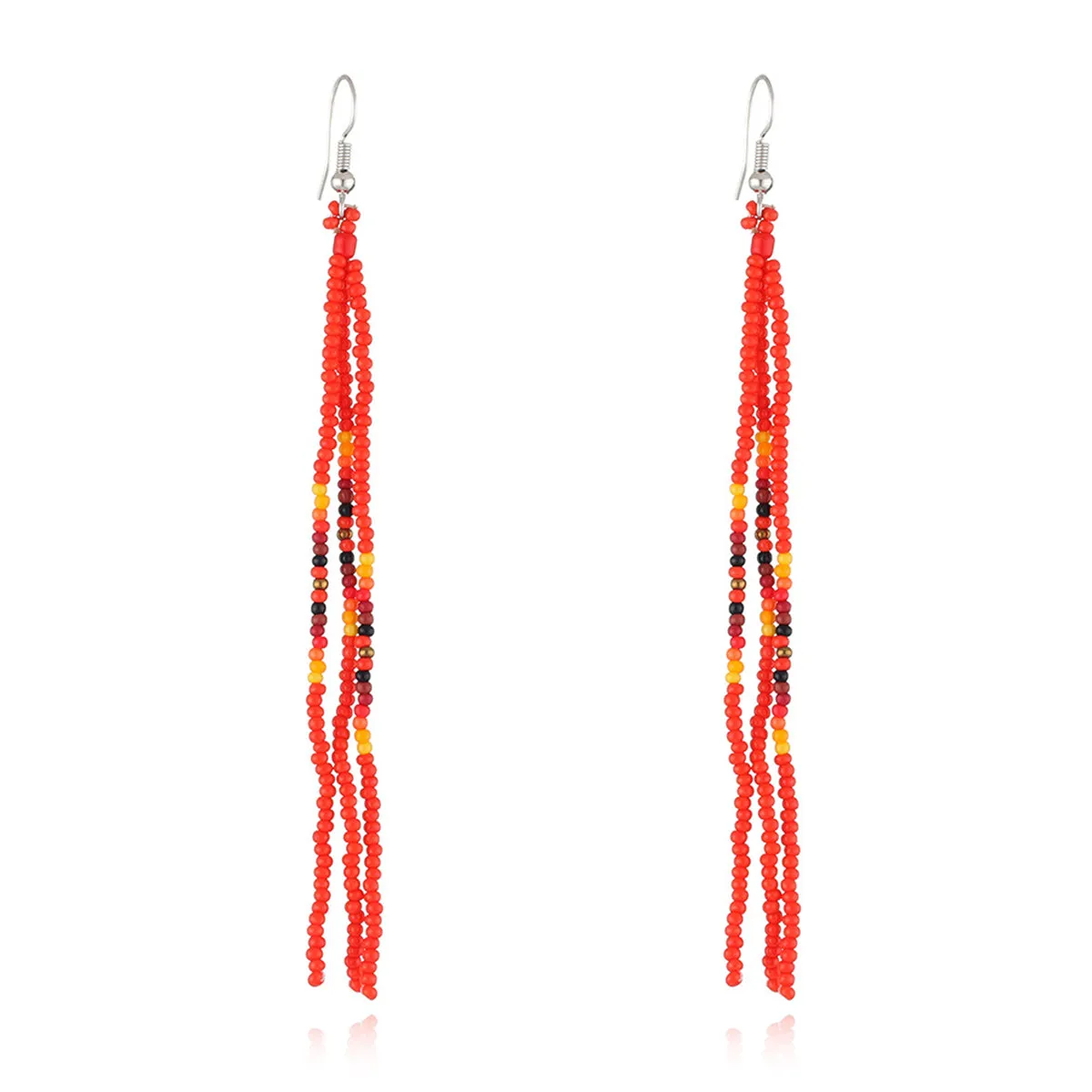 Red Howlite & Silver-Plated Tassel Drop Earrings