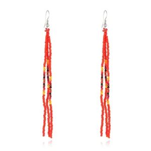 Red Howlite & Silver-Plated Tassel Drop Earrings