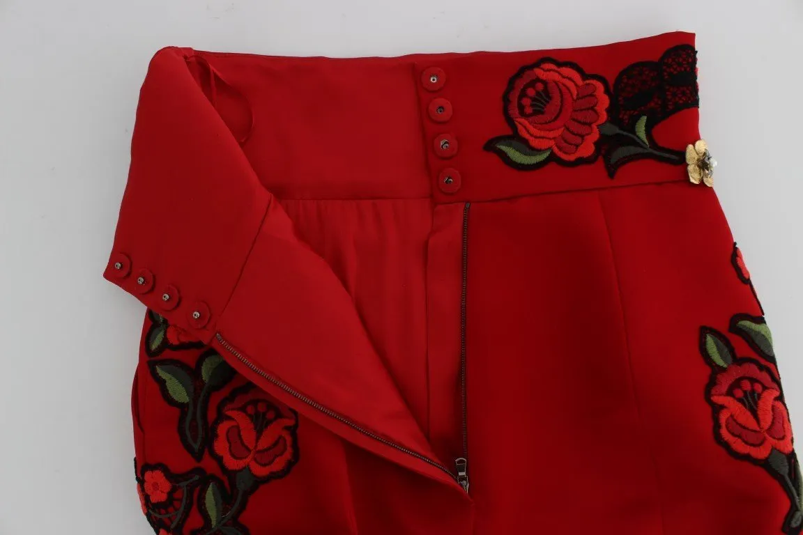 Red Silk Roses Crystal Mini Shorts