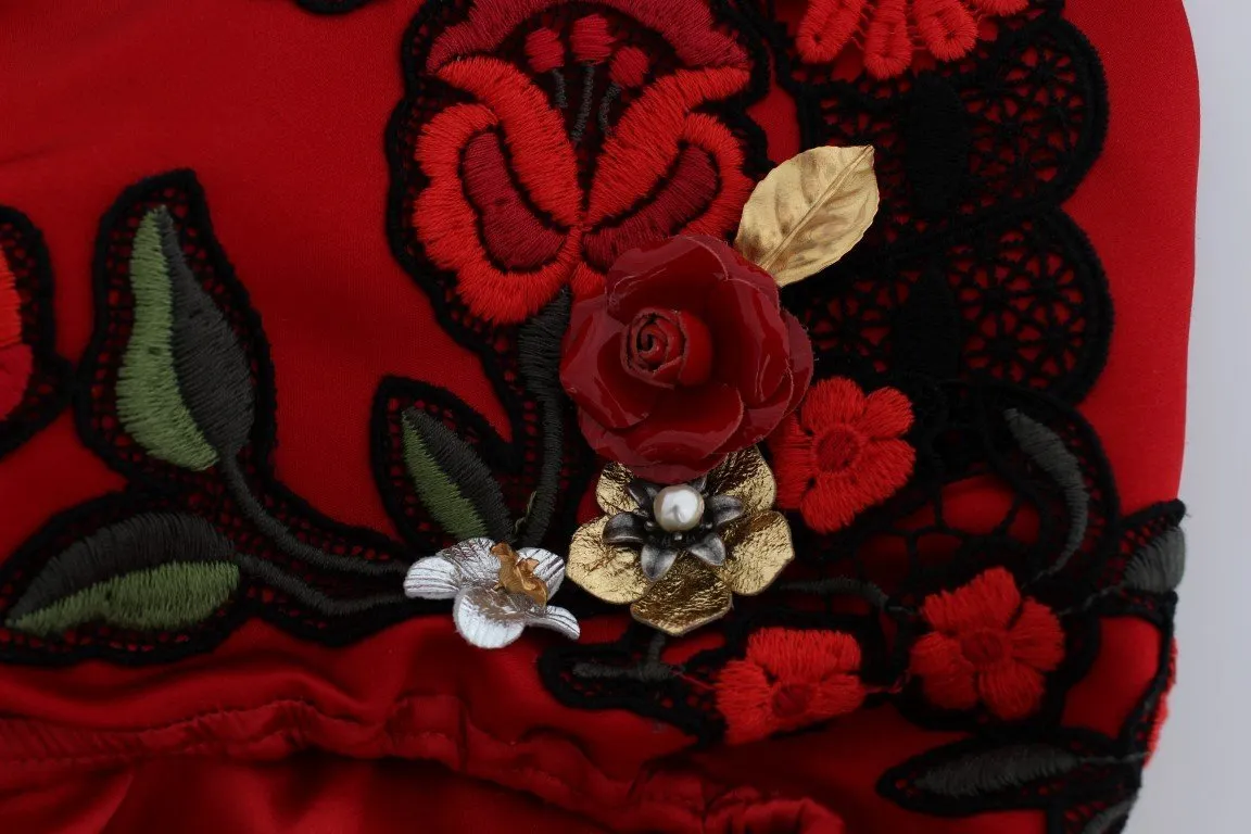 Red Silk Roses Crystal Mini Shorts