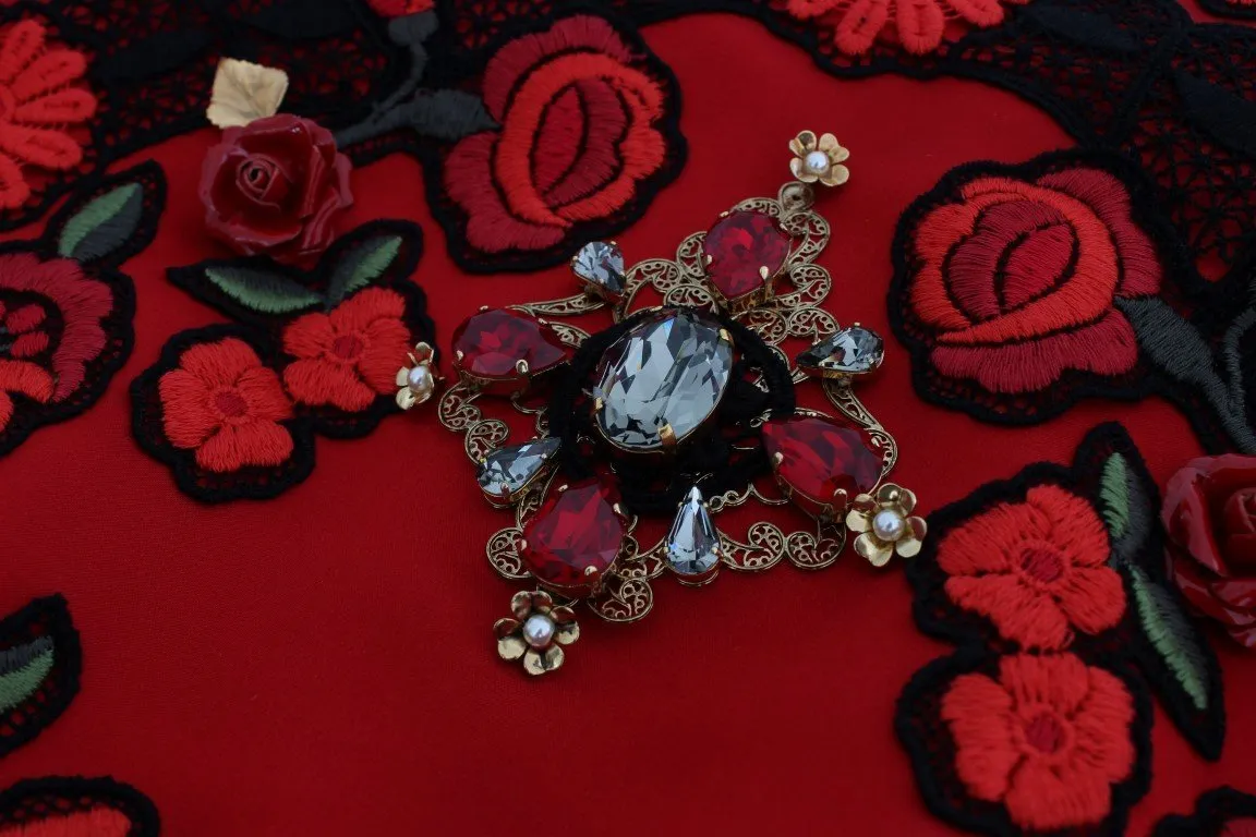 Red Silk Roses Crystal Mini Shorts