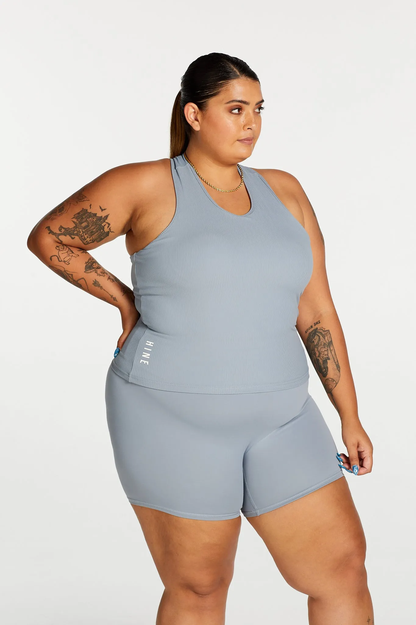 RIB RACERBACK SINGLET DUSTY BLUE