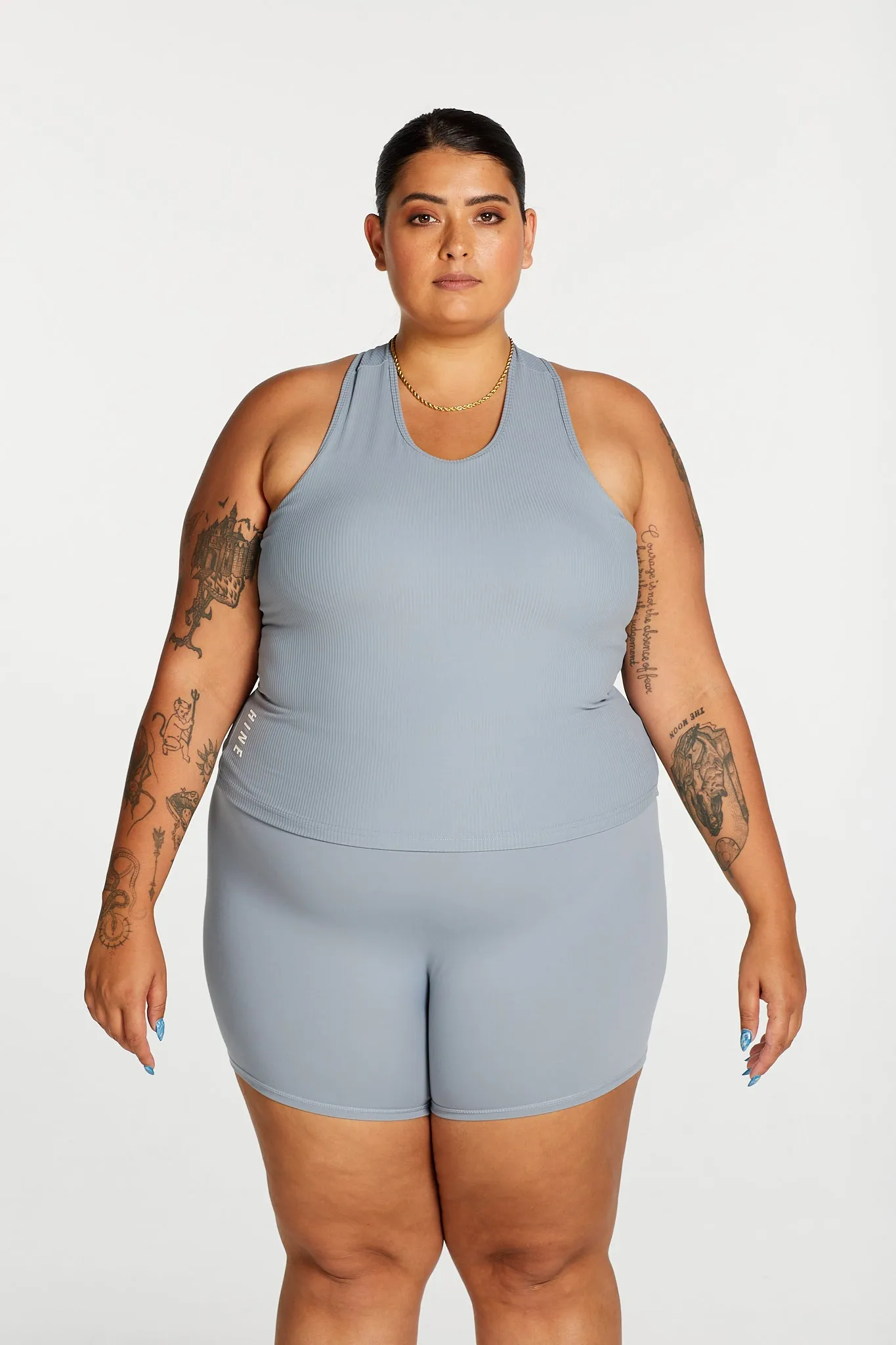 RIB RACERBACK SINGLET DUSTY BLUE