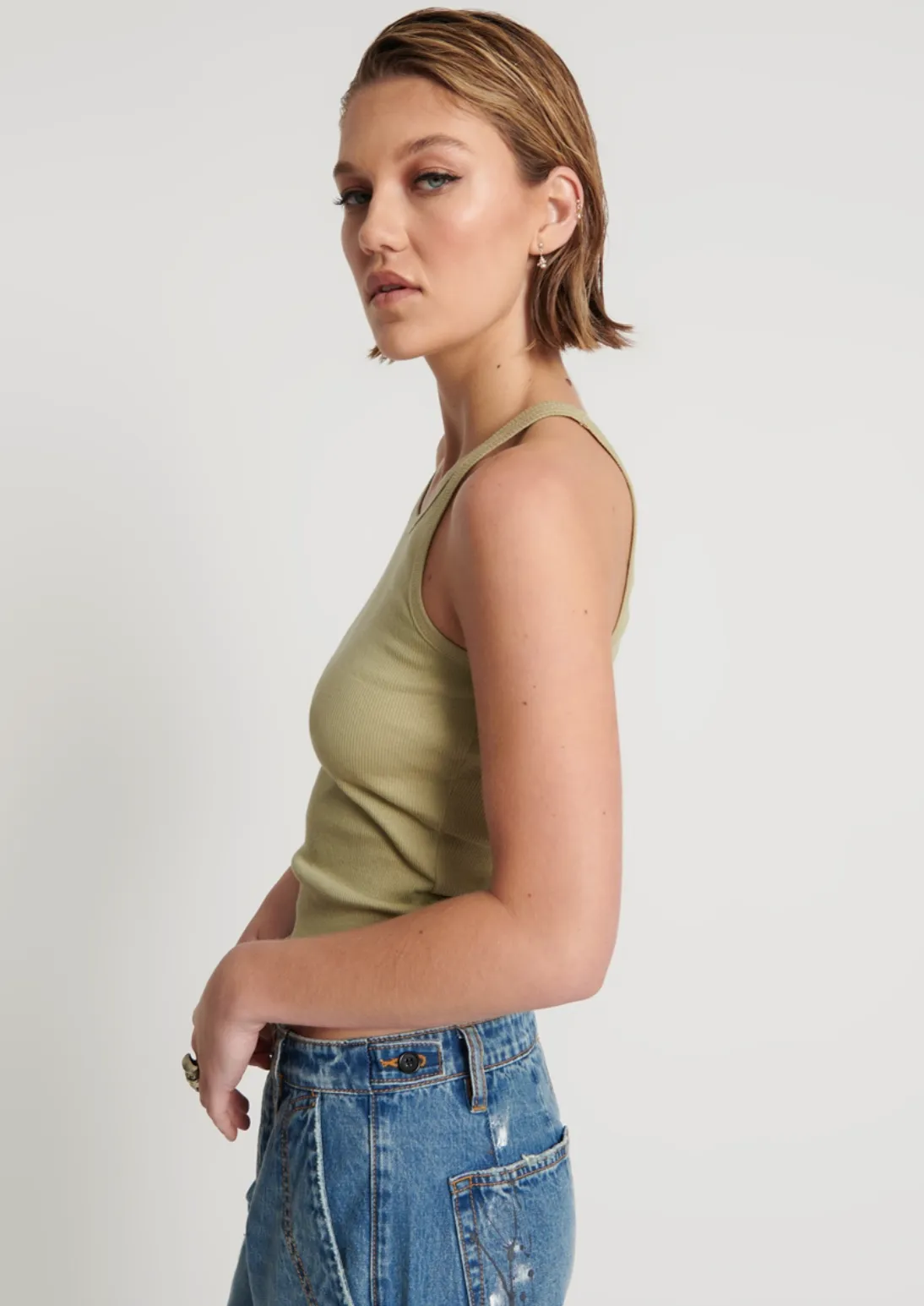 Ribbed Tank Top Sage Green