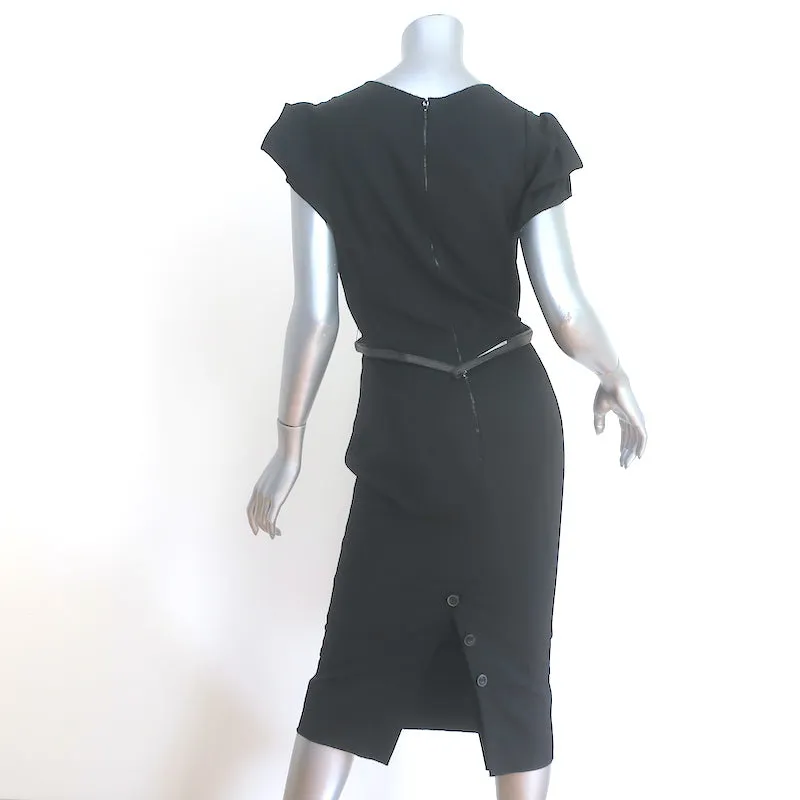 Roland Mouret Galaxy Belted Midi Dress Black Wool-Blend Size US 6