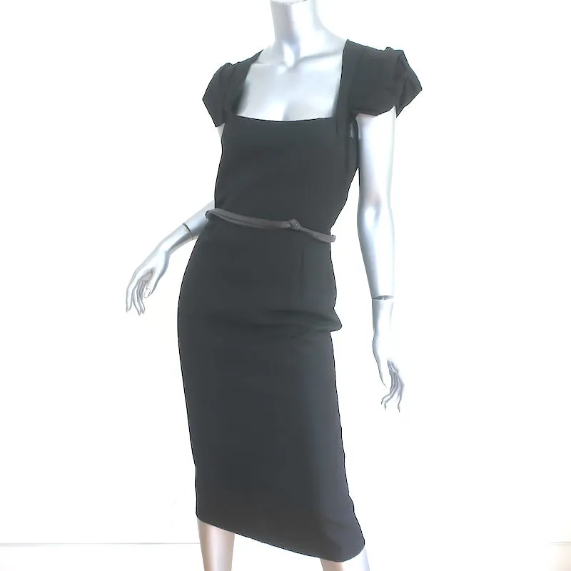 Roland Mouret Galaxy Belted Midi Dress Black Wool-Blend Size US 6