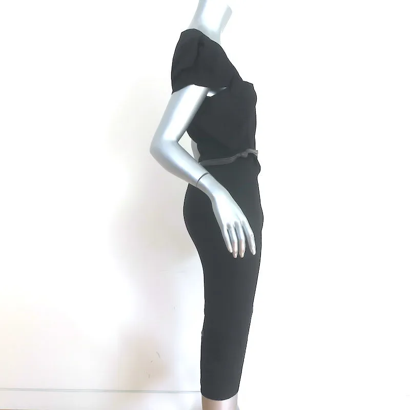 Roland Mouret Galaxy Belted Midi Dress Black Wool-Blend Size US 6