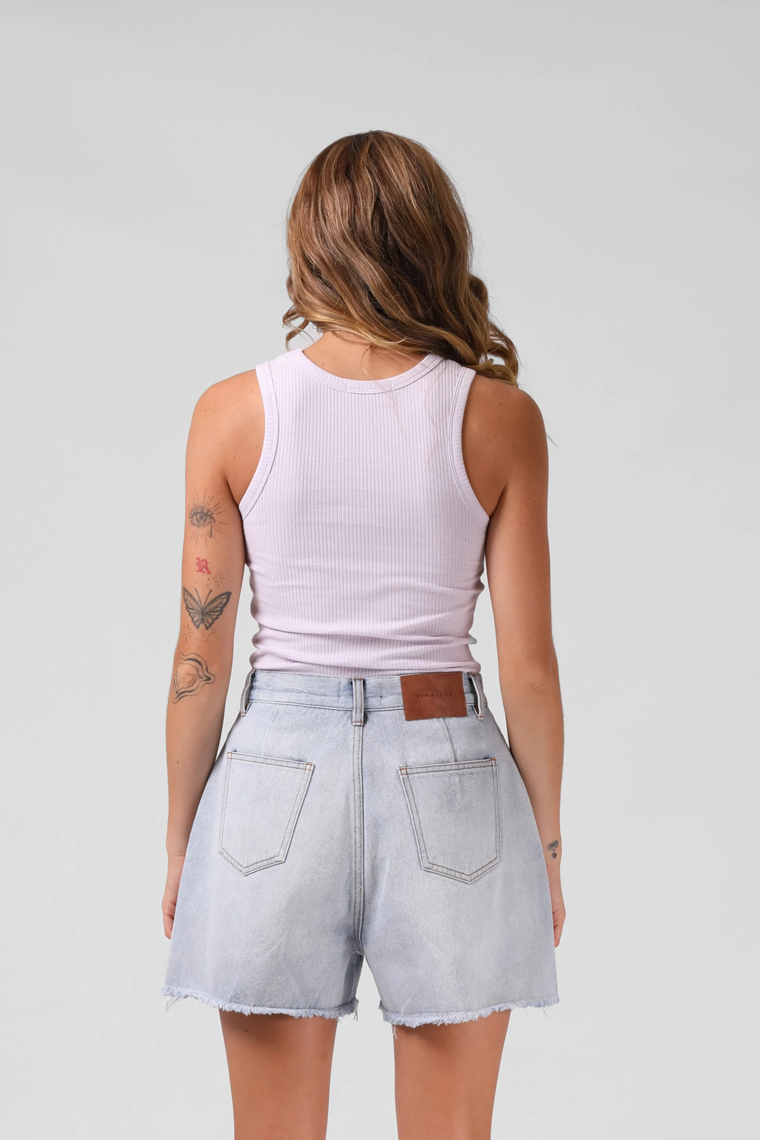 RPM Heart Ribbed Singlet -  Faded Lilac
