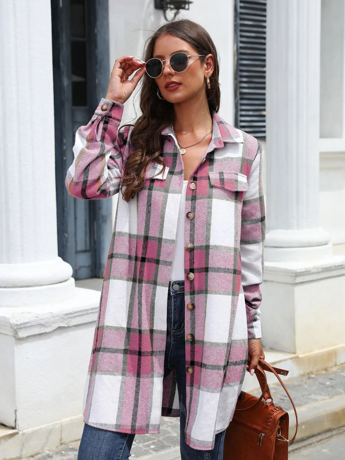 Sammy Plaid Belted Collared Neck Button Up Jacket
