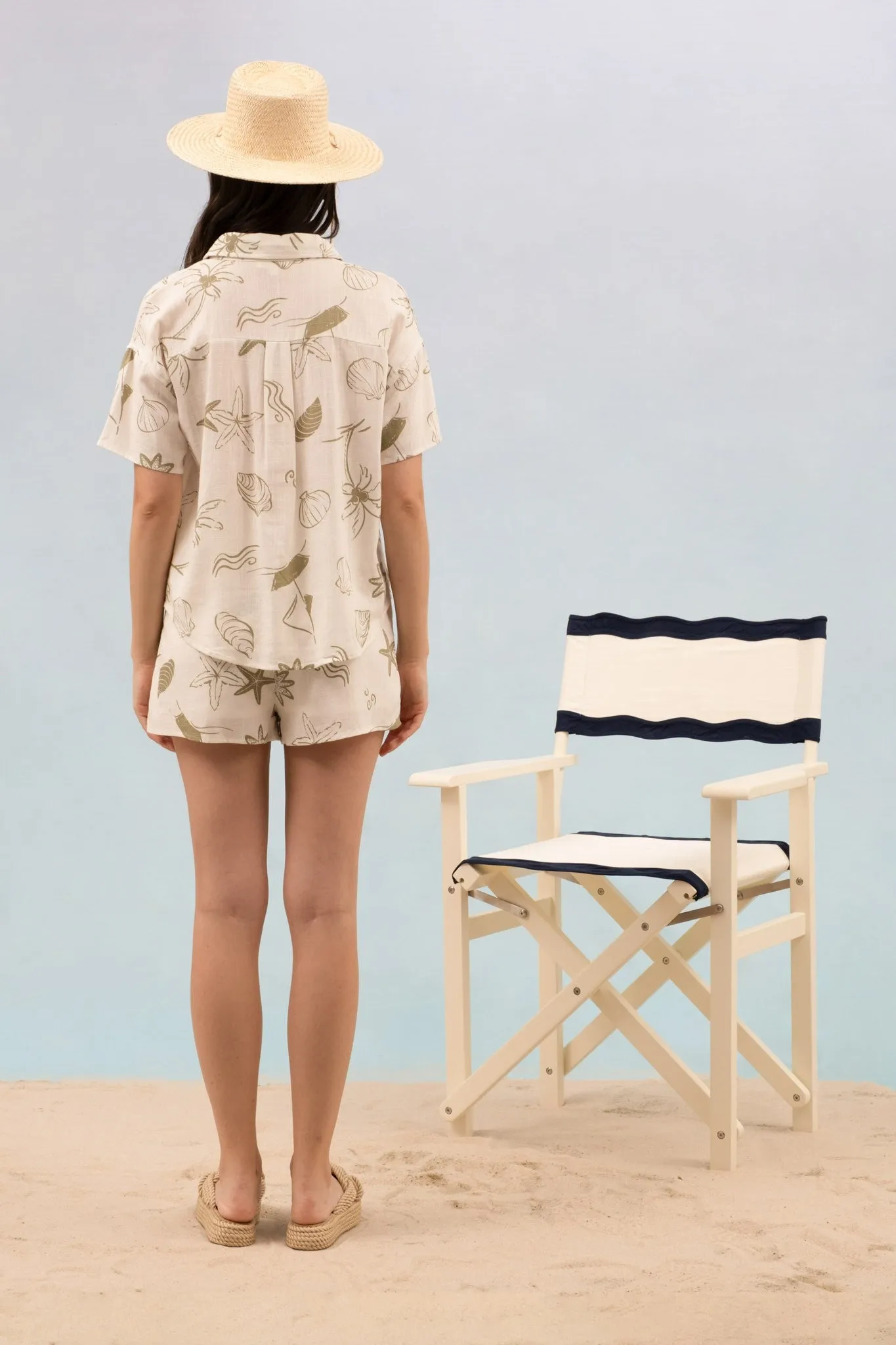 SEA PRINT COLLARED SHIRT WITH SHORTS SET
