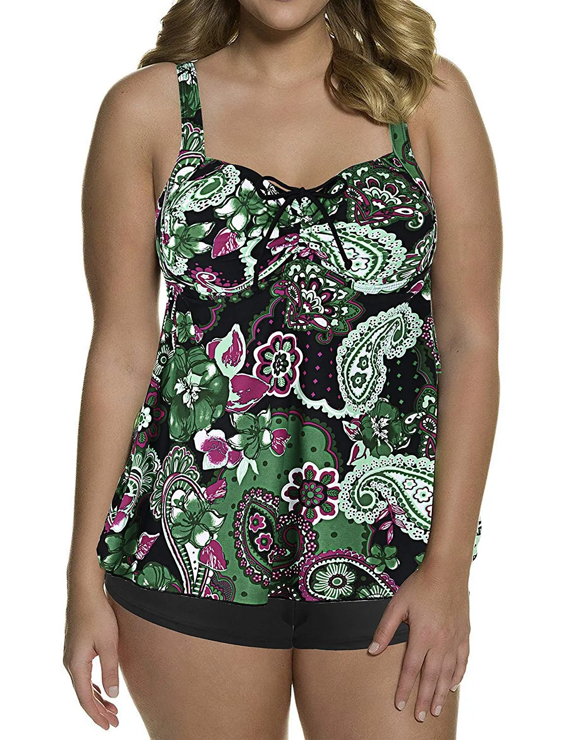 Septangle Women's Plus Size Bathing Suits Paisley Print Two Piece Swimsuit