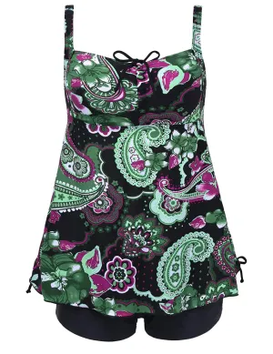 Septangle Women's Plus Size Bathing Suits Paisley Print Two Piece Swimsuit