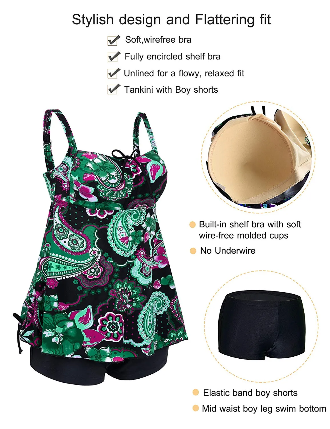 Septangle Women's Plus Size Bathing Suits Paisley Print Two Piece Swimsuit