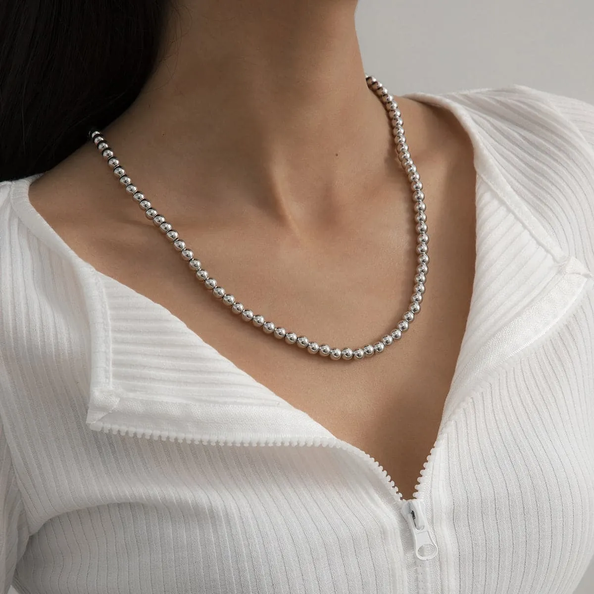 Silver-Plated Beaded Necklace