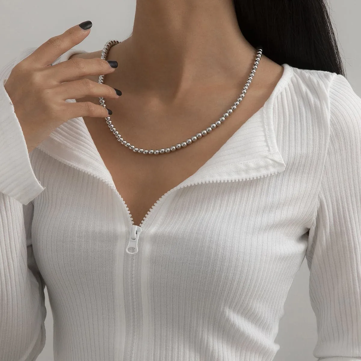 Silver-Plated Beaded Necklace