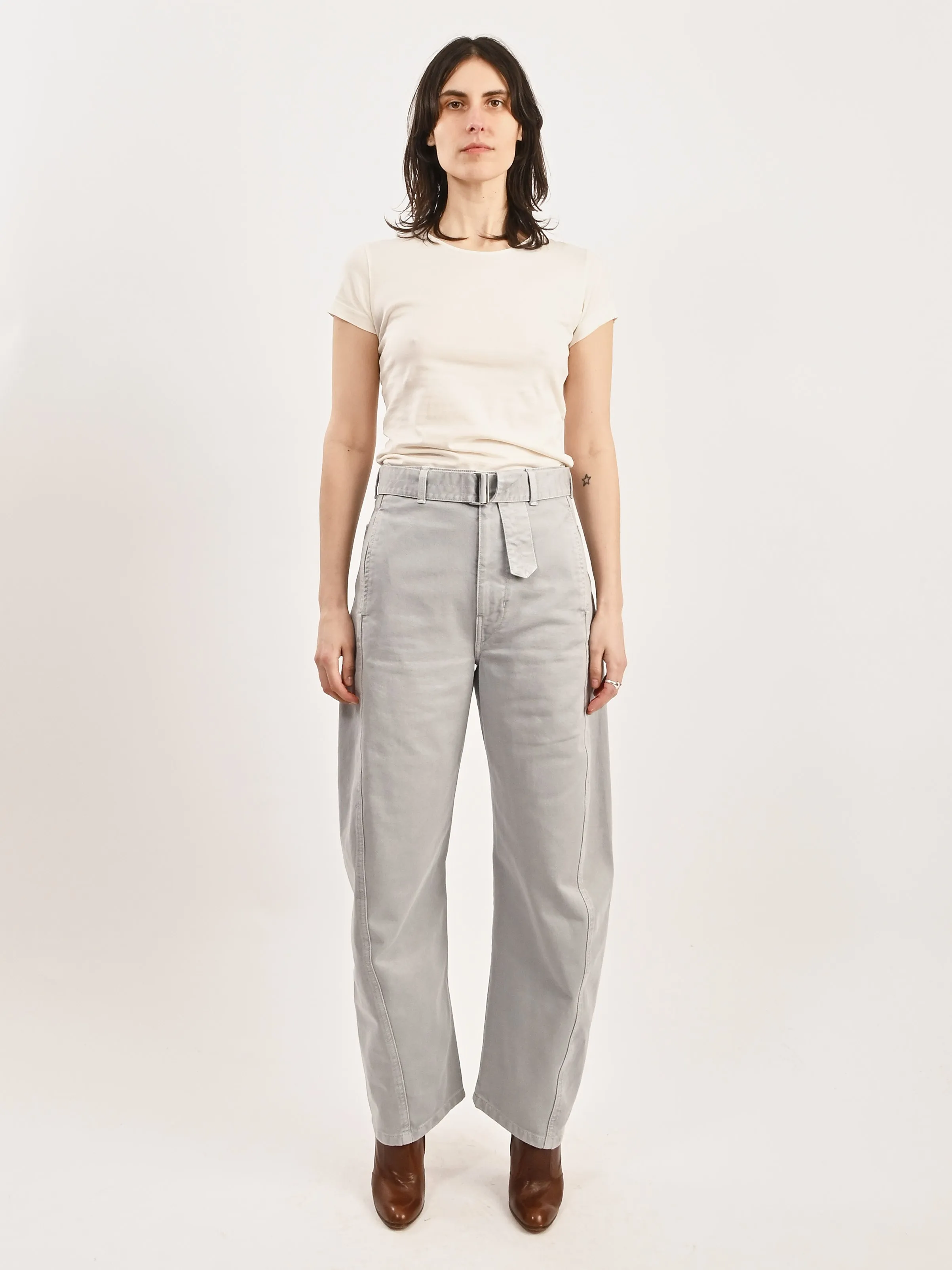 Snowy Blue Grey Twisted Belted Pants