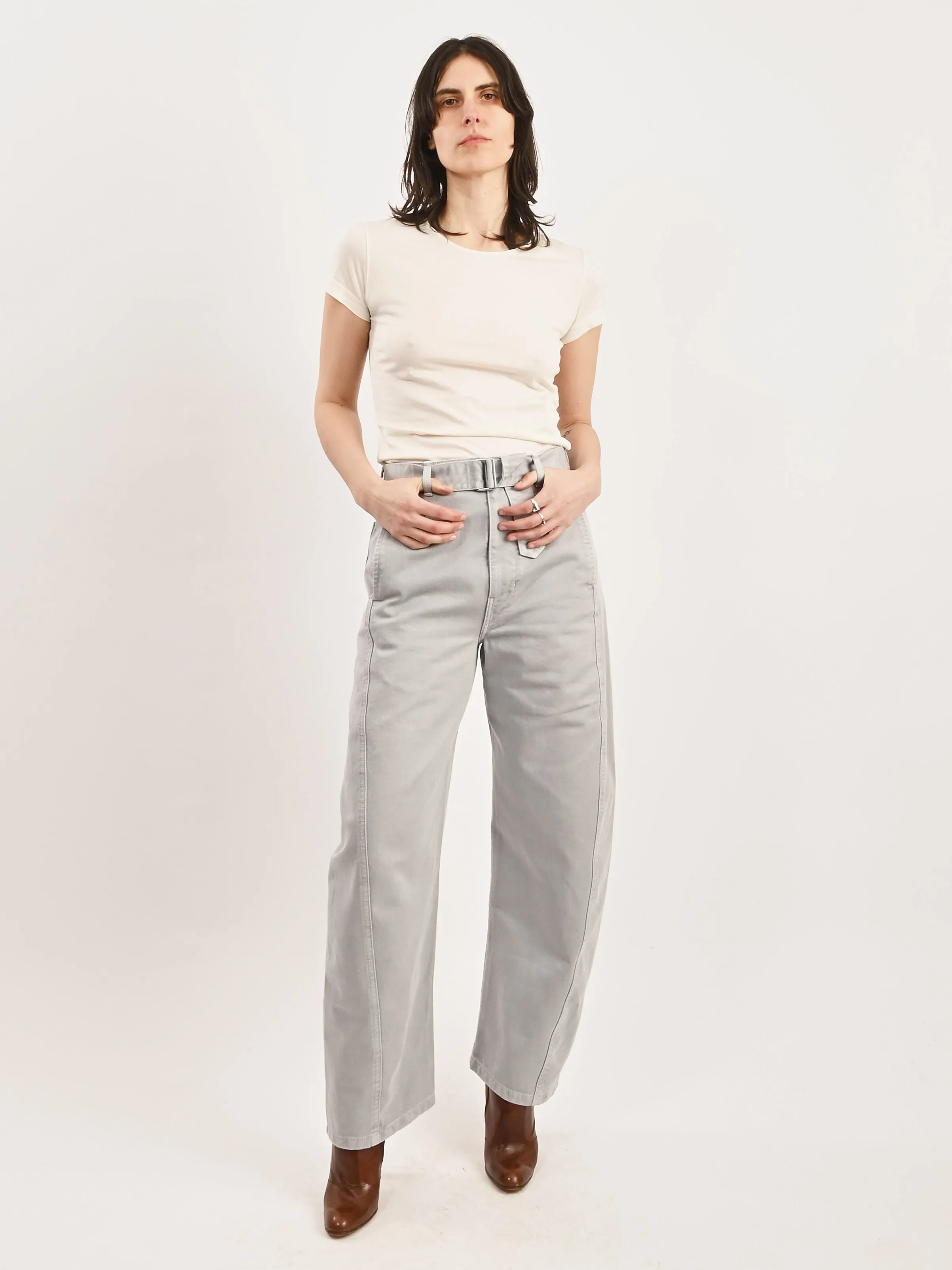 Snowy Blue Grey Twisted Belted Pants