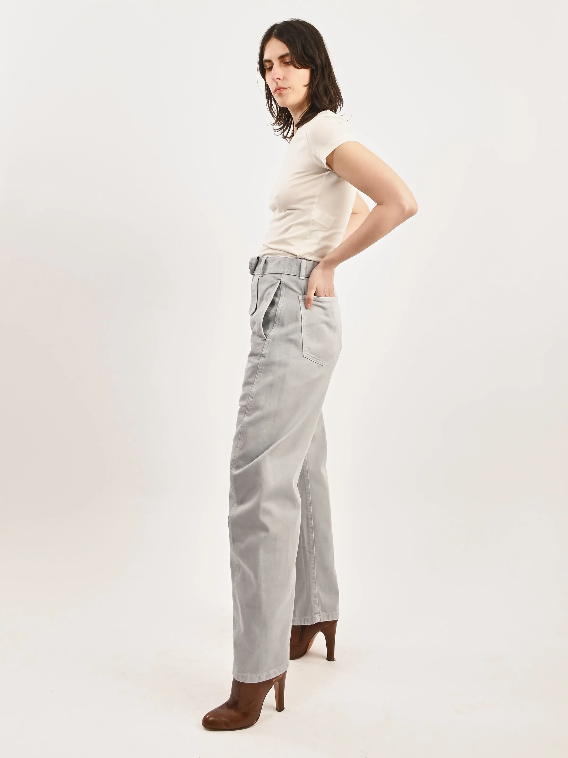Snowy Blue Grey Twisted Belted Pants